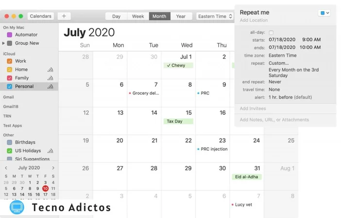 Calendario de eventos repetidos Mac