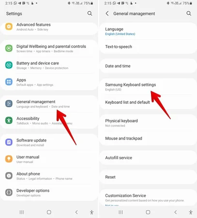 Configuración del teclado Samsung