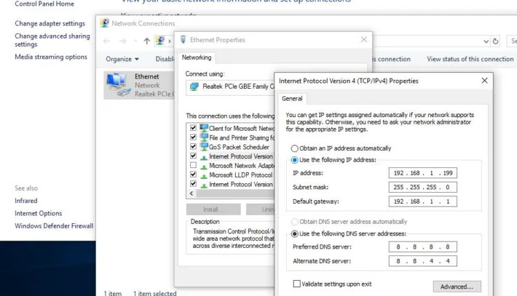 Configurar dirección IP estática en Windows 10