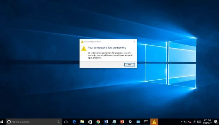 Corregir advertencia de memoria baja windows 10