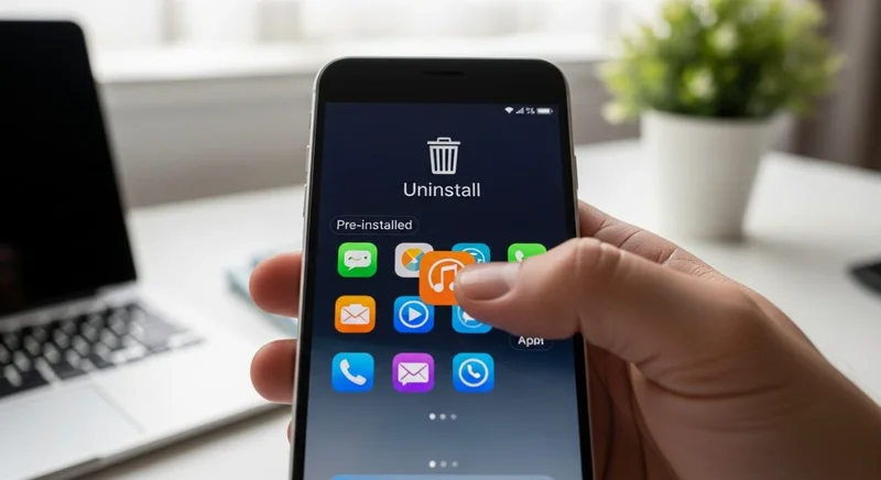 Dedos arrastrando ícono de app hacia papelera en pantalla táctil