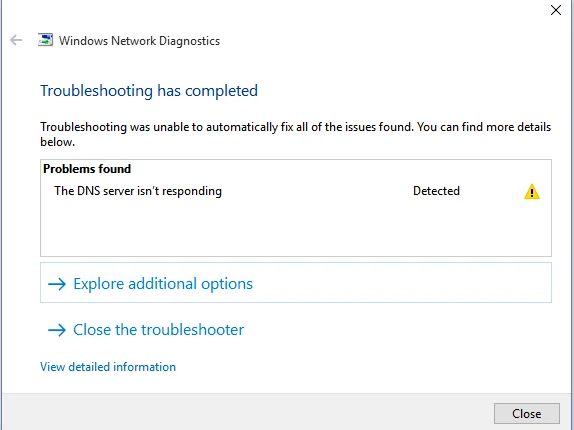 El servidor DNS no responde en windows 10