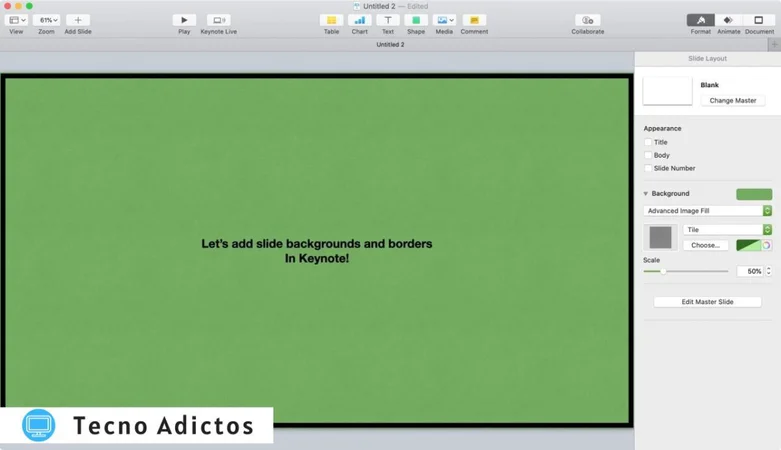 Fondo de diapositiva de Keynote y borde Mac