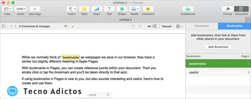Lista de marcadores de páginas en Mac