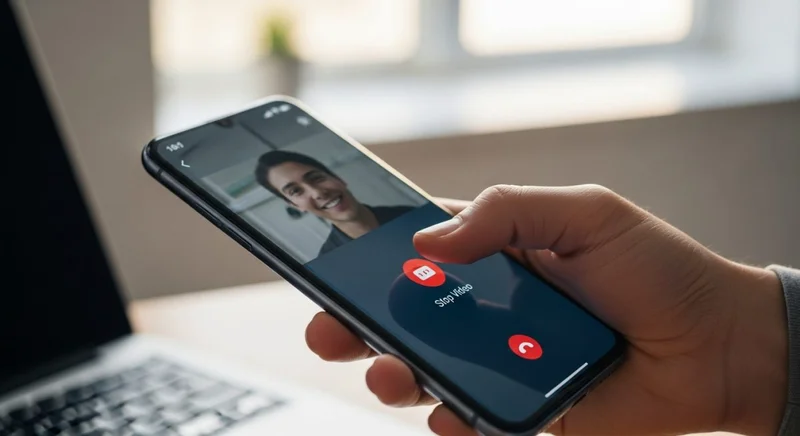Mano sosteniendo un smartphone Xiaomi durante una videollamada