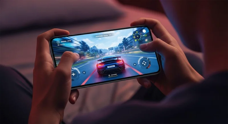 Manos de joven sosteniendo un Xiaomi Redmi Note 13 jugando videojuegos