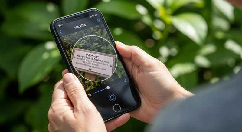 Manos mayores usando iPhone con función Magnifier de Apple