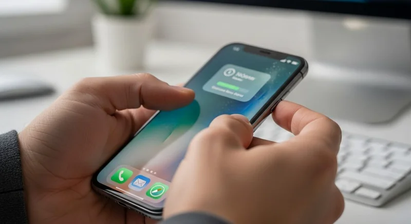 Manos presionando botones de iPhone moderno congelado