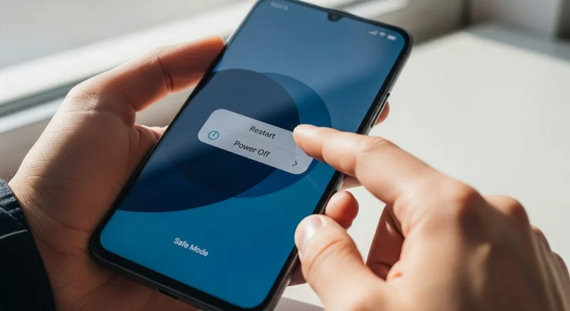Manos sosteniendo smartphone Xiaomi con menú visible en pantalla