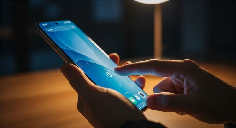 Manos sosteniendo smartphone Xiaomi con pantalla congelada encendida