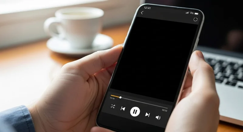 Manos sosteniendo un smartphone Android con pantalla de un video fallido