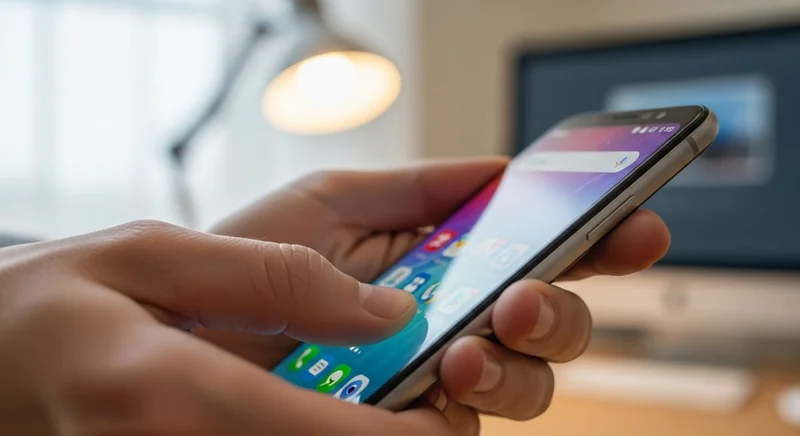 Manos sosteniendo un smartphone Android intentando reiniciarlo forzosamente
