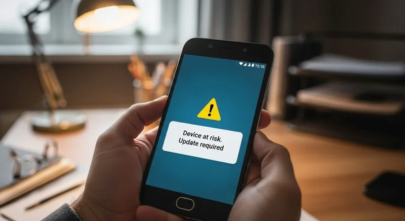 Manos sosteniendo un smartphone con notificación de Android visible