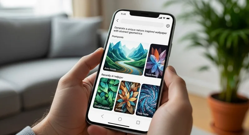 Manos sosteniendo un smartphone moderno con interfaz de Android 14