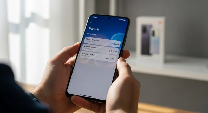 Manos sosteniendo un smartphone Xiaomi mostrando HyperOS en la pantalla