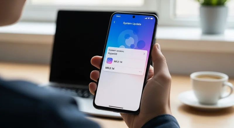Manos sosteniendo un smartphone Xiaomi navegando en configuración de sistema
