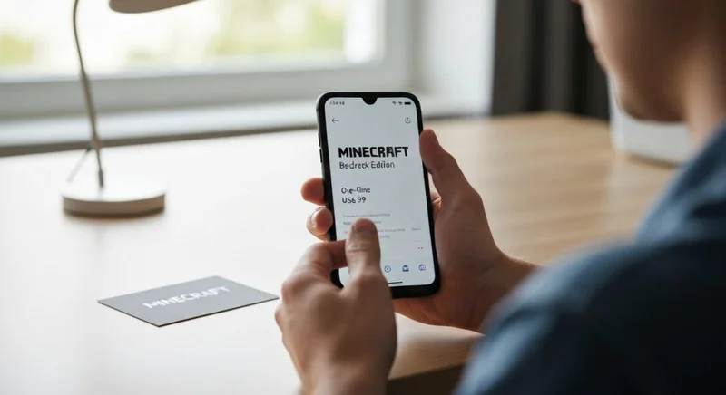 Persona sosteniendo Android con Minecraft Bedrock Edition en Google Play