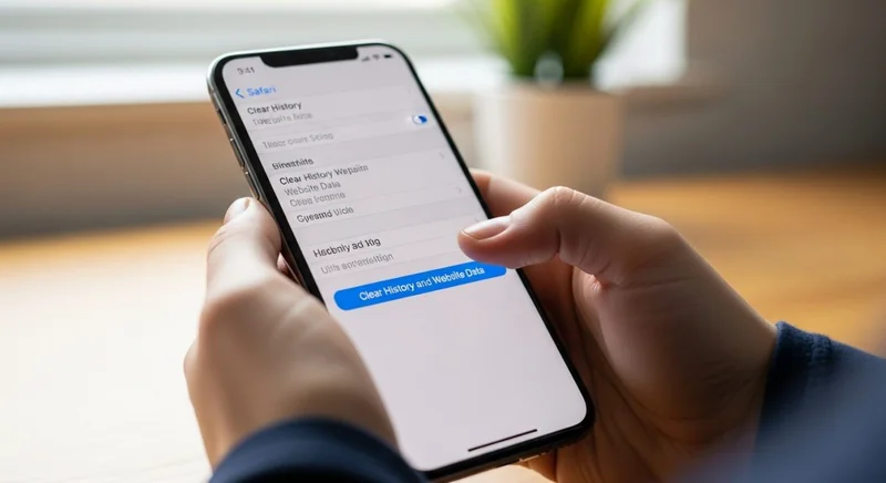 Persona sosteniendo iPhone con botón Borrar historial en pantalla