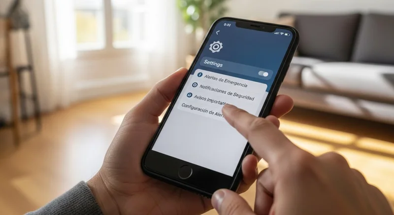 Persona tocando el icono de ajustes en un smartphone en español