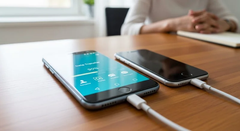 Smartphone Android nuevo junto a iPhone viejo en escritorio moderno