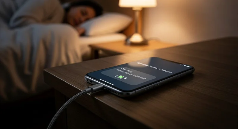 smartphone cargandose mientras persona duerme
