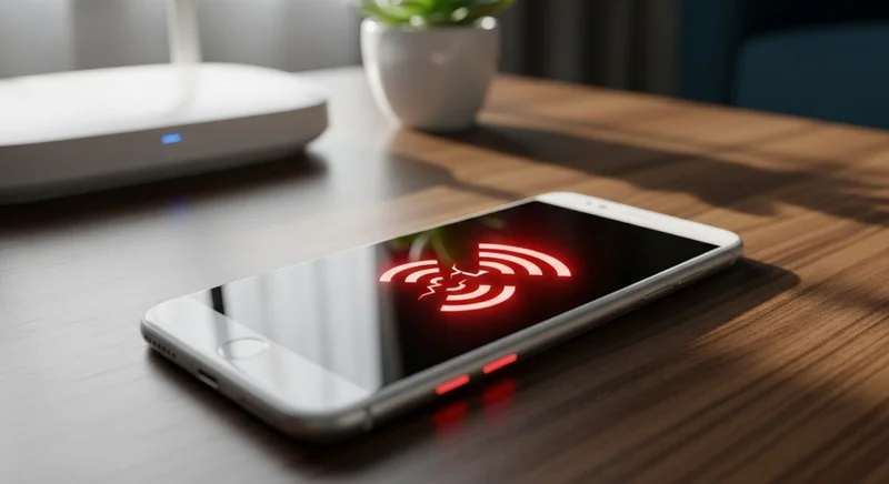 smartphone con imagen de señal de wifi perdida