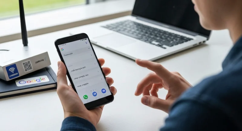 Usuario Android usa Google Password Manager en pantalla junto Samsung