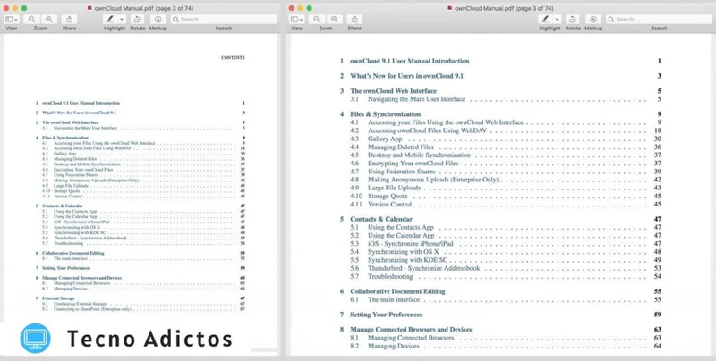 Vista previa de la diferencia de tamaño de PDF