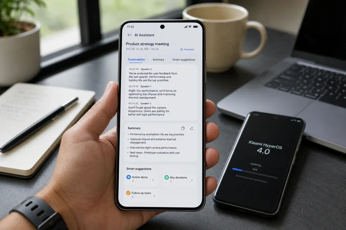 Xiaomi mostrando interfaz HyperOS con asistente IA y sugerencias inteligentes