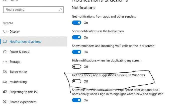 Deshabilitar consejos, trucos y sugerencias en Windows 10