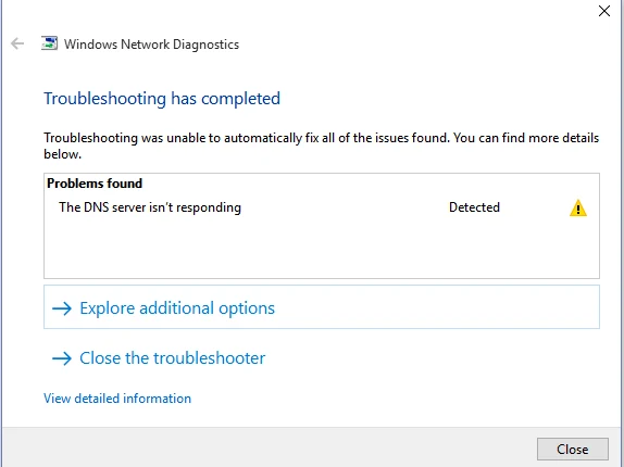 El servidor DNS no responde en windows 10