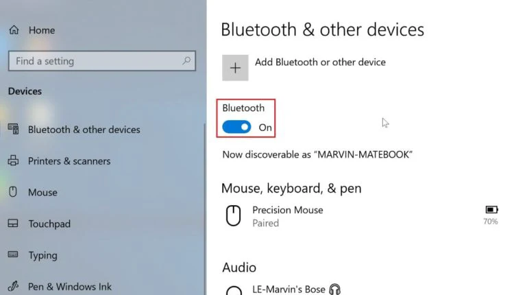 Habilitar Bluetooth Windows 10