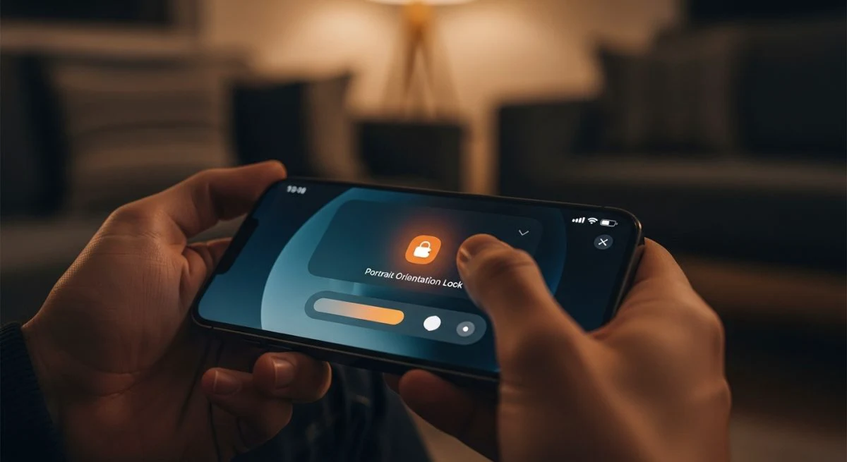 Manos sosteniendo un iPhone moderno mostrando el Control Center de iOS