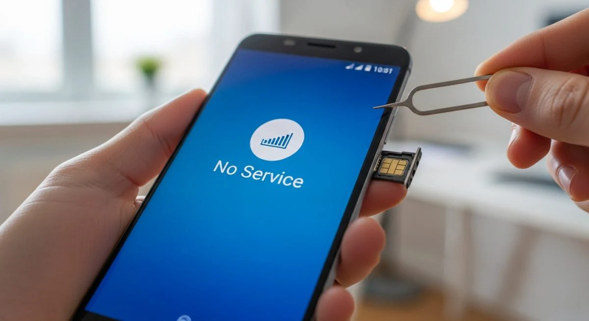 Manos sosteniendo un smartphone Android con mensaje