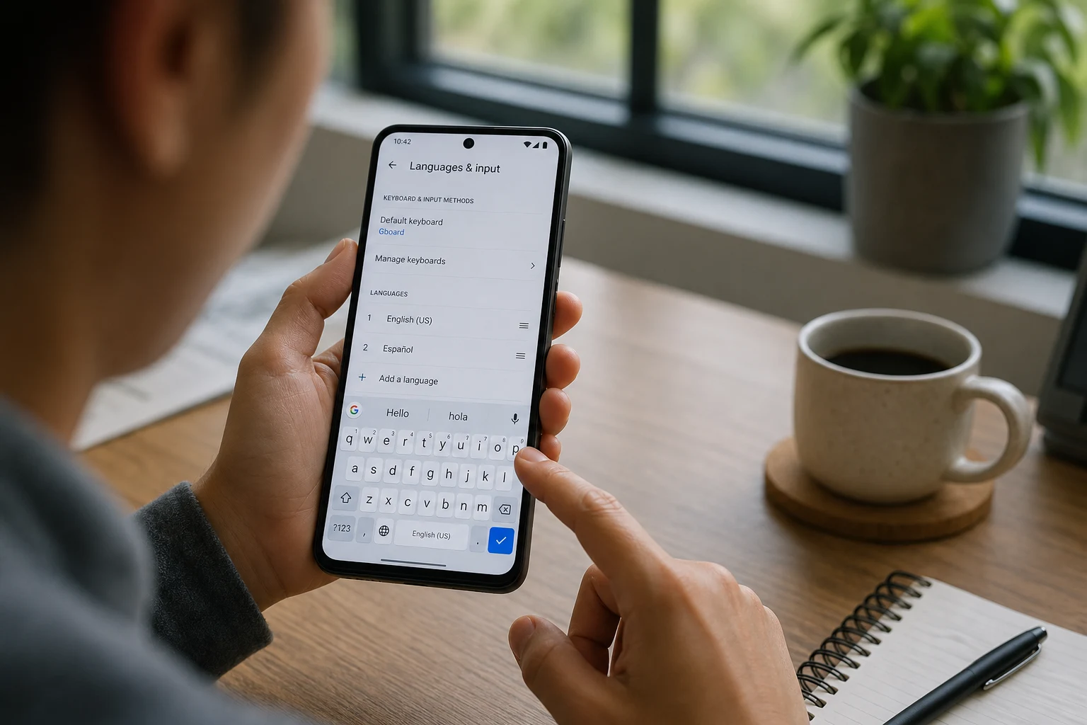 Pantalla Android muestra Inglés US y Español con Gboard activo