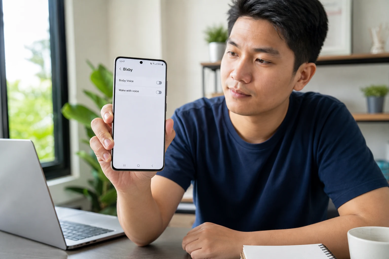 Persona con Samsung desactiva Bixby en la pantalla de ajustes
