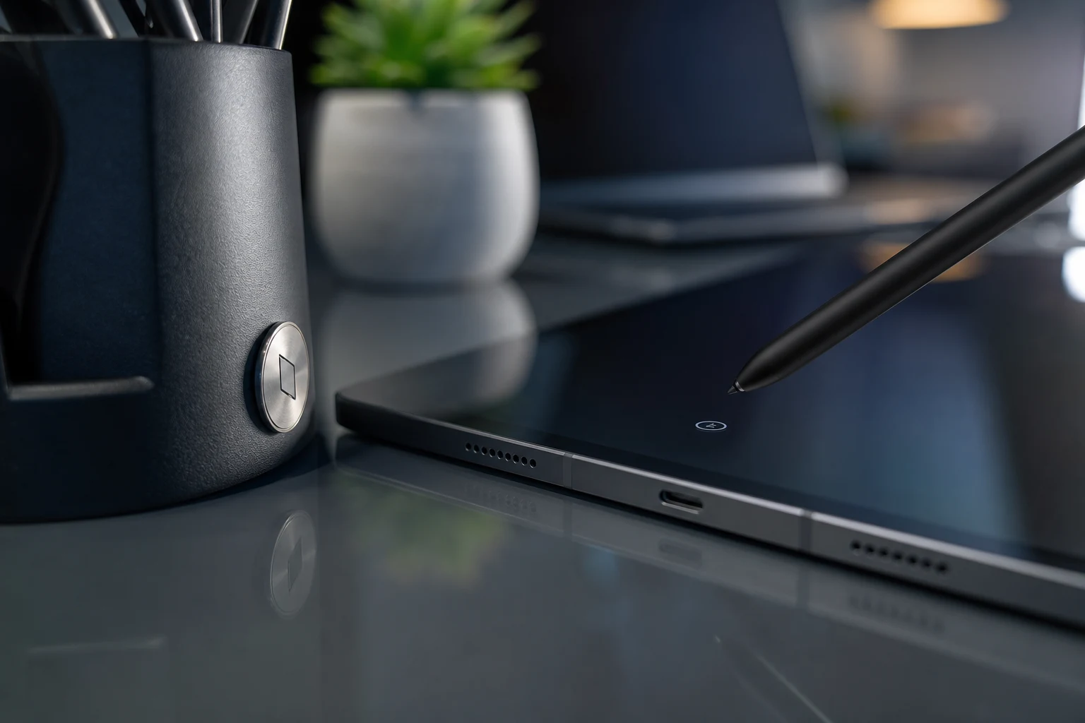 S Pen de Samsung sobre Galaxy tablet con interferencia magnética