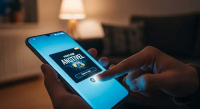 Manos sosteniendo Samsung con anuncio móvil brillante pantalla completa