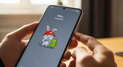 Manos sosteniendo un smartphone mostrando la pantalla de Fastboot Xiaomi