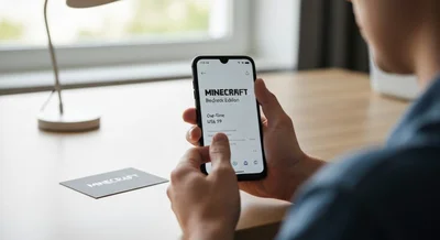 Persona sosteniendo Android con Minecraft Bedrock Edition en Google Play