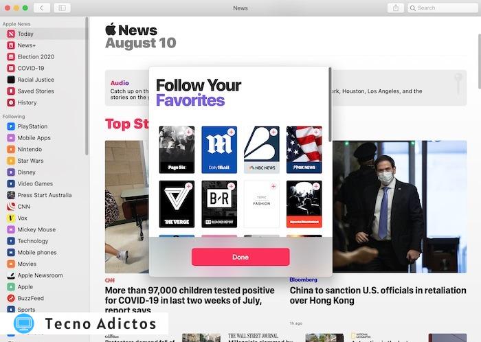 Personalizar Apple News Mac Agregar canales