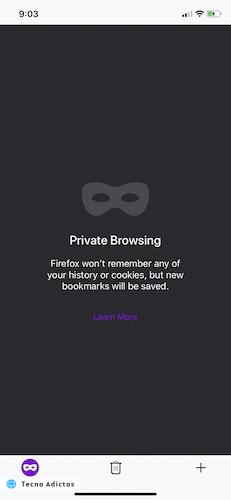 Navegación privada del navegador iOS favorito de Firefox