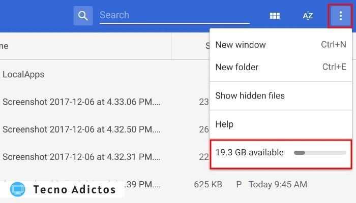 Almacenamiento de aplicaciones de archivos de Chromebook