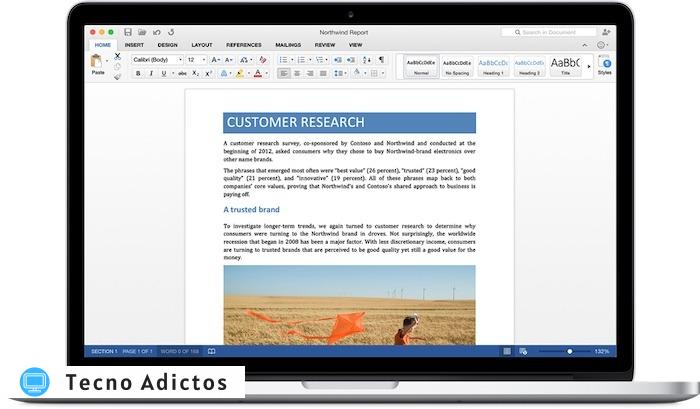 Interfaz de Microsoft Word de Mac Iwork sobre Office365