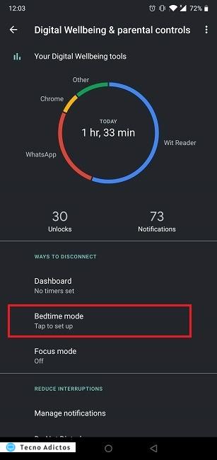 Obtenga el modo de hora de dormir en Android Accediendo al modo de hora de dormir