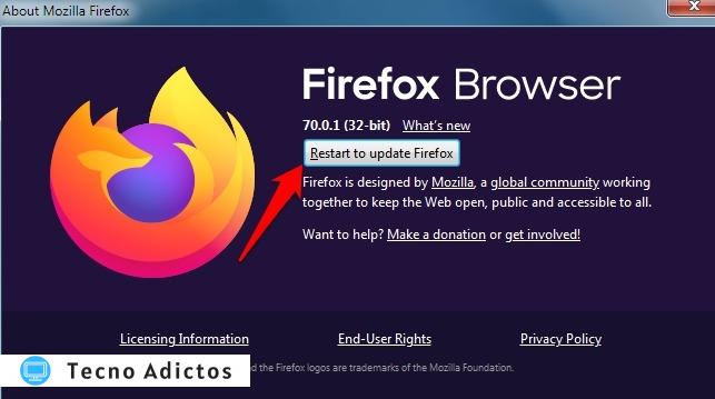 Reducir el uso de memoria de Firefox Menú Ayuda Acerca de Firefox Reiniciar actualización