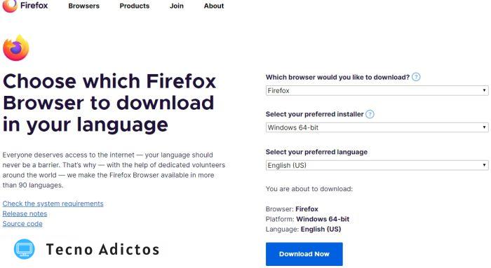 Reducir la página de idiomas del sistema de uso de memoria de Firefox