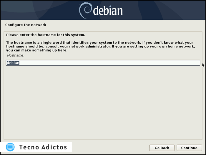 Instalación de Debian Elija nombre de host