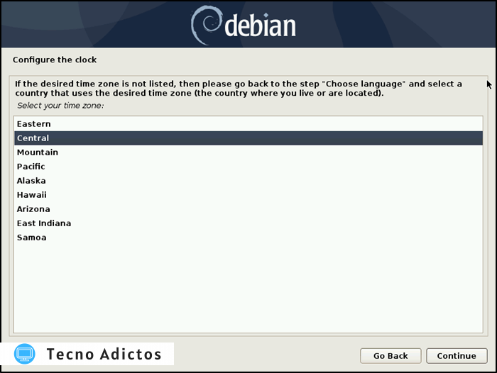 Reloj de instalación de Debian