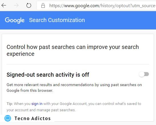 Anonimizar la búsqueda desconectada de Google desactivada 1